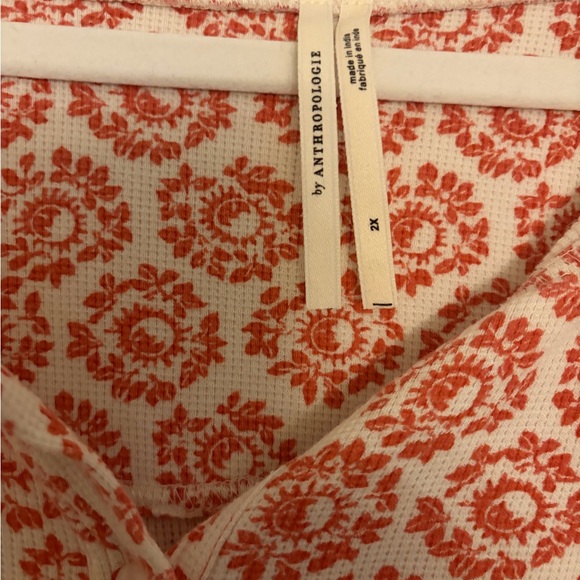 Anthropologie Red/White Celestial Pattern Waffle Knit Pajama Set 2XL - Picture 4 of 8